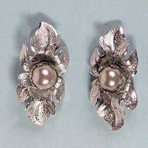 Bond Boyd Sterling screw back earrings with pearls and leaves